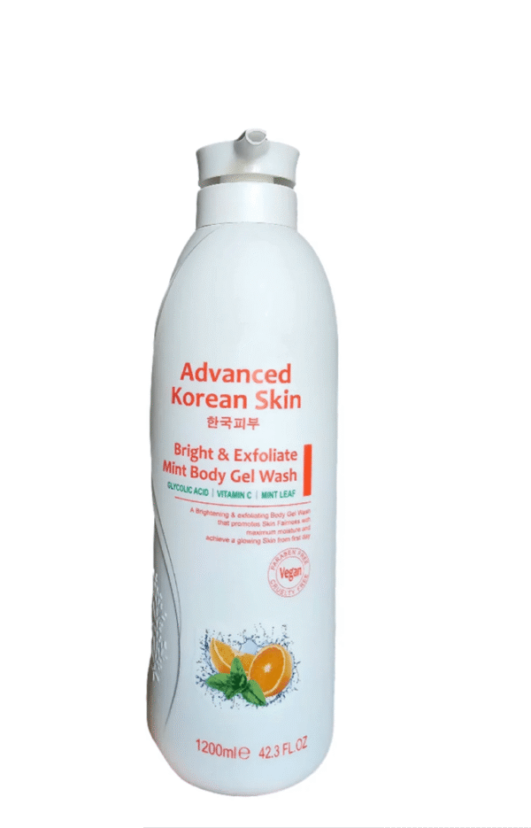 ADVANCED KOREAN SKIN Bright & Exfoliate Body Gel Wash (Glycolic, Vitamin C & Mint Leaf) – 1200ml