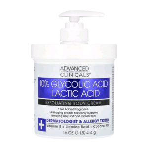 Advanced Clinicals 10% Glycolic Acid + Lactic Acid Exfoliating Body Cream 16 OZ. (1 LB) 454g