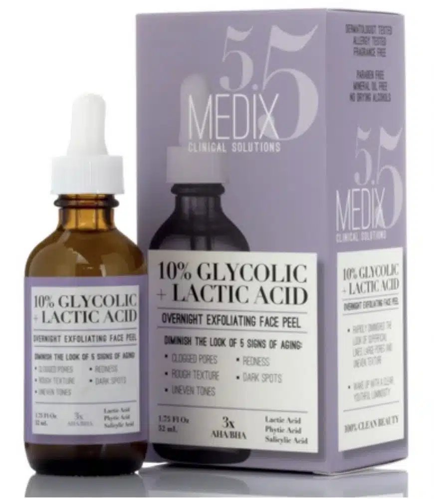 Medix 5.5 10% Glycolic + Lactic Acid Overnight Exfoliating Face Peel & Serum (1.75 fl oz / 52 ml)